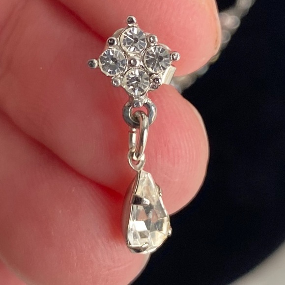 Vintage Art Deco Jewellery Set Silver And Rhinestones Drop Necklace And Earrings - Picture 3 of 8